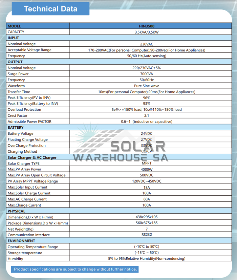 Ecco 3500VA / 3500W High MPPT Solar Ready Hybrid Inverter Trolley + 2 ...