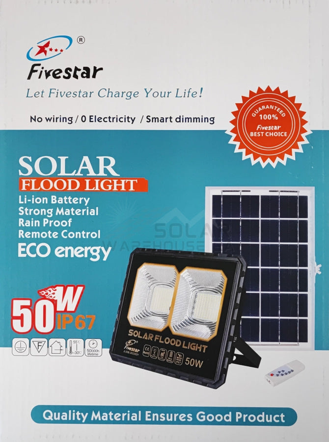 fivestar solar remote dual led flood light 50w