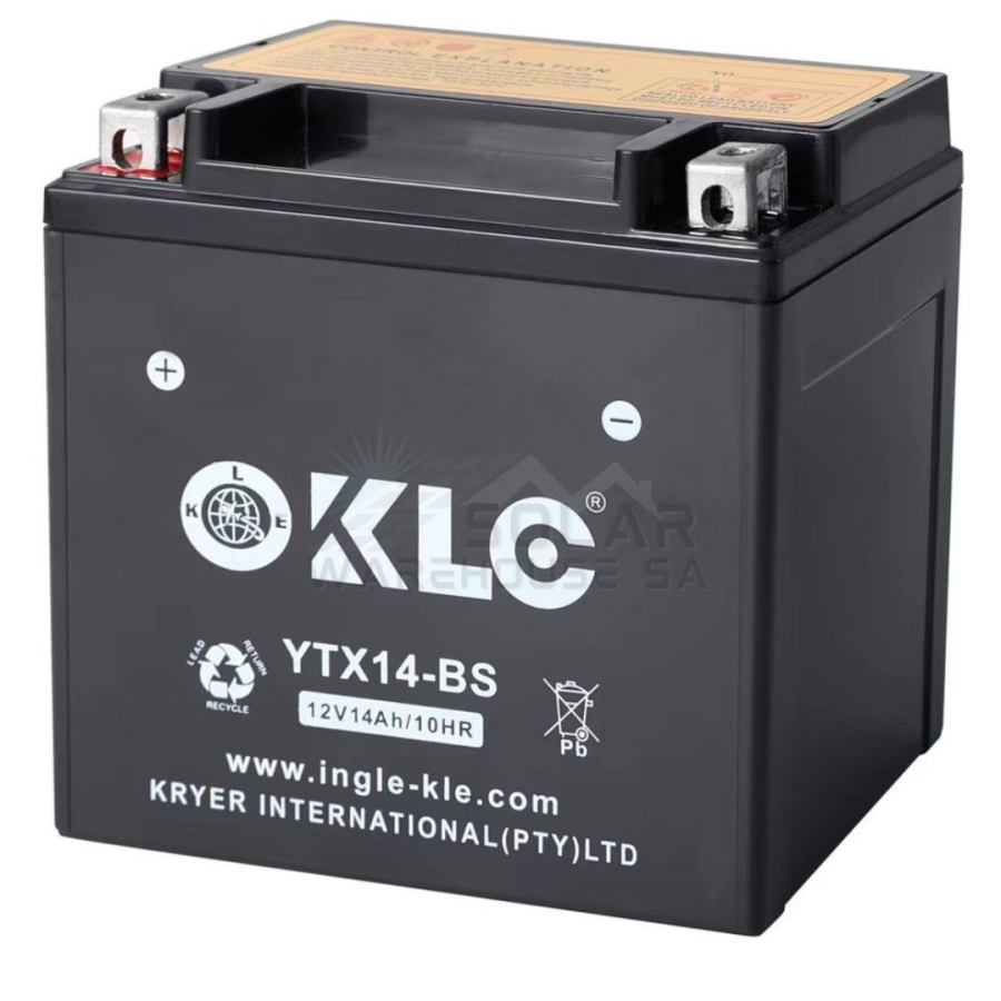 KLE YTX14 12V 14Ah/10HR Motorcycle Battery Solar Warehouse SA
