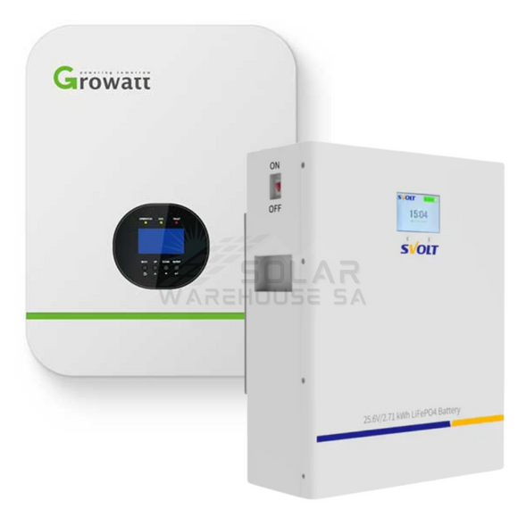 3KVA Growatt 3000 Watt 2.71 KWh Svolt Lithium Battery Combo