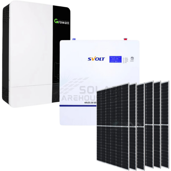 5Kw Mppt Growatt Lithium Svolt 5.09Kwh Battery Wm Combo Backup Power Kit 6X 450W Solar Panels