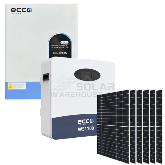 6.2Kva/6200W Ecco Mppt Combo 1 X 5.12 Kwh Ah Battery 6X 495W Mono Solar Panels Inverter