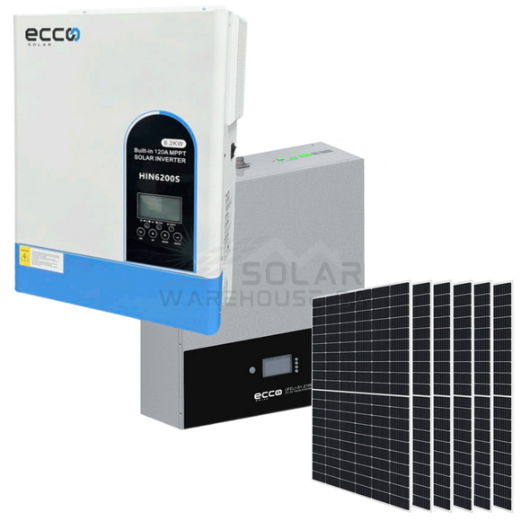 6.2Kva/6200W Ecco Mppt Combo 1 X 5.12 Kwh Ah Battery 6X 450W Mono Solar Panels Inverter