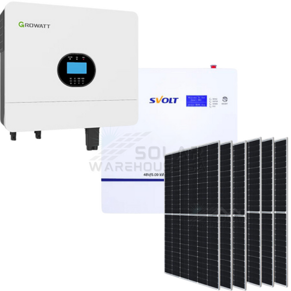 6Kw Mppt Growatt Svolt 5.09Kwh Lithium Battery Wm Combo Backup Power Kit 6X 450W Solar Panels Mono