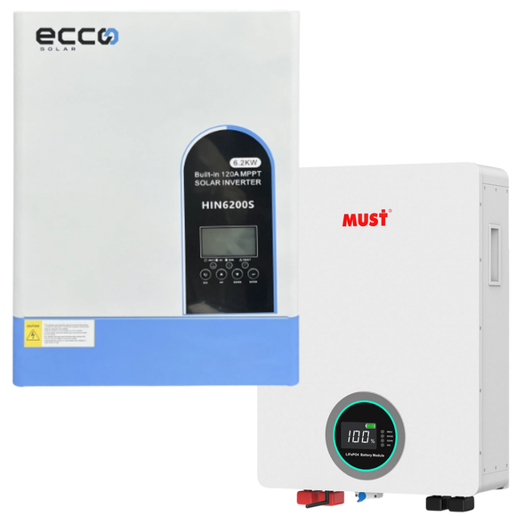 6.2KVA Ecco Pure Sine Wave Load shedding Combo 6200 Watt Must 5.12KWH Lithium Battery