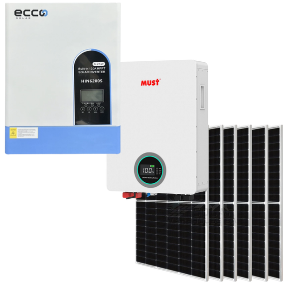 6.2KVA/6200W Ecco MPPT Combo 1 X 5.12 KWH Must Battery 6X 460W Mono Solar Panels Inverter Combo