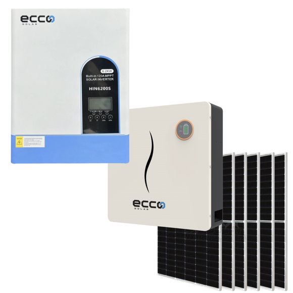 6.2KVA/6200W Ecco MPPT Combo 1 X 5.12 KWH Ecco Battery 6X 460W Mono Solar Panels Inverter Combo