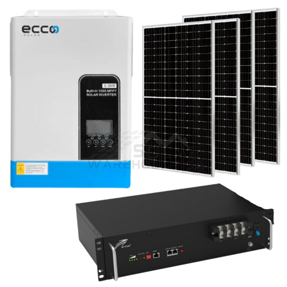 Ecco 3.5 Kva Mppt 100A Ritar 2.56 Kwh 25.6V 100Ah Lithium 4X 450W Mono Solar Panels Combo Kit