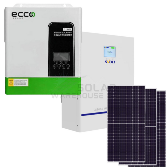 Ecco 3.5 Kva Mppt 100A Svolt 2.71 Kwh Lithium 3X 450W Mono Solar Panels Combo Kit