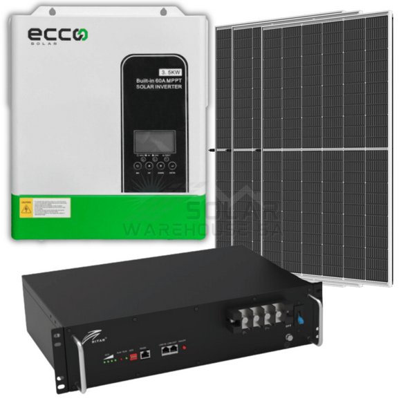 Ecco 3.5 Kva Mppt 60A Ritar 2.56 Kwh 25.6V 100Ah Lithium 3X 425W Trina Mono Solar Panels Combo Kit