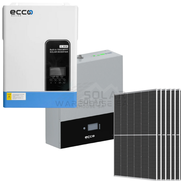 Ecco 5.5Kva/5500W Mppt Combo 5.12 Kwh Ah Battery + 6X 450W Mono Solar Panels Inverter
