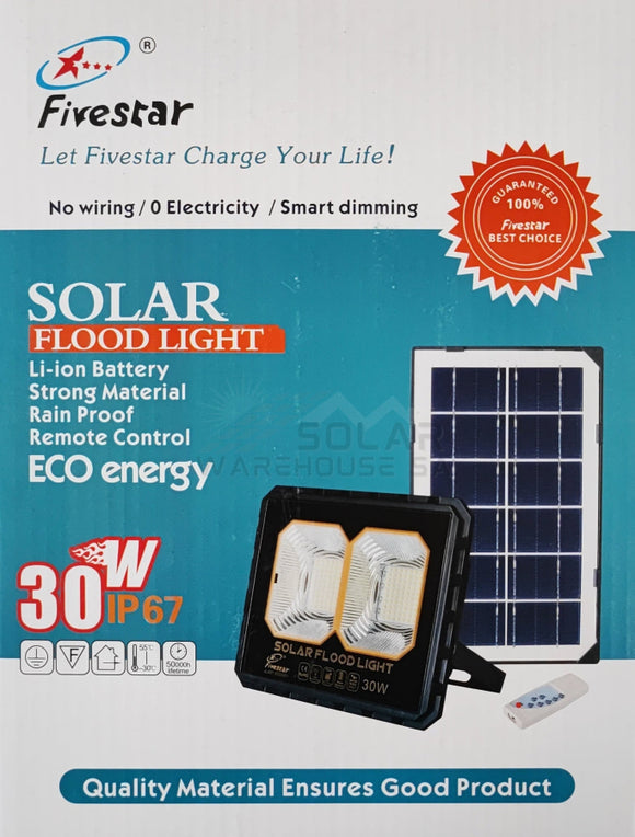 Fivestar Solar Remote Dual Led Flood Light 30W | Solar Warehouse SA