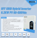 Hybrid Inverter 48V 6.2 Kva 6200W Mppt 120A Pure Sine Wave - Ecco