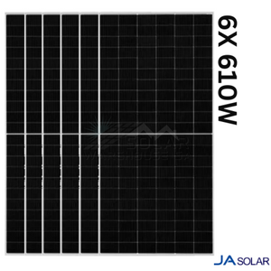 JA 610w Tier 1 Bifacial Mono Solar Panel (JAM66D45-610/LB) 6X PACK