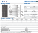 JA 610w Tier 1 Bifacial Mono Solar Panel (JAM66D45-610/LB) 6X PACK