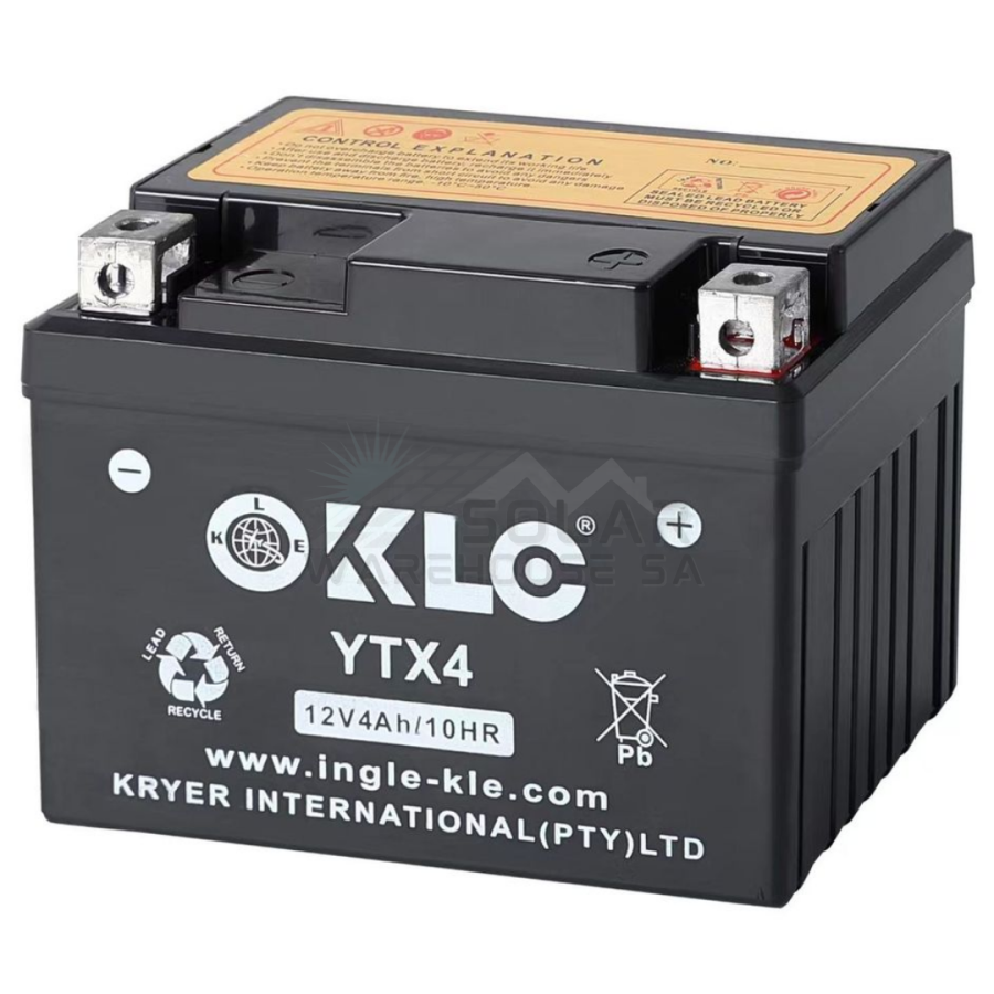 KLE YTX4 12V 4Ah/10HR Motorcycle Battery | Solar Warehouse SA